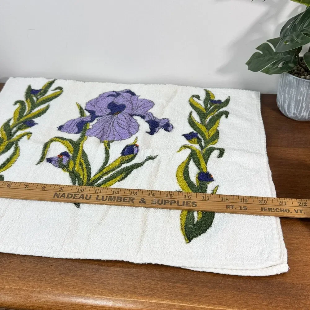 Vintage Iris Floral Towel Set White Purple Green Bathroom Decor Guest Hand